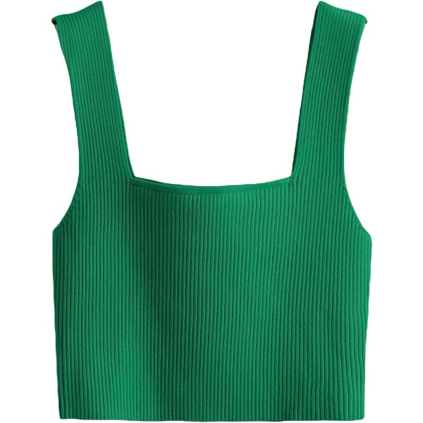 dusa Damkvadrat Hals Ärmlös Solid Ribbad Stickad Crop Top Tank Grön Stor