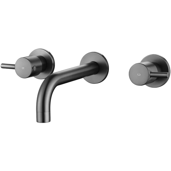 aura Badrum Väggmonterad Handfat Kran Set Bassäng Bad Pip Vanity Spa Badkar Vattenutlopp med 1/4 Vrid Tvilling Handtag Kran Br Grå