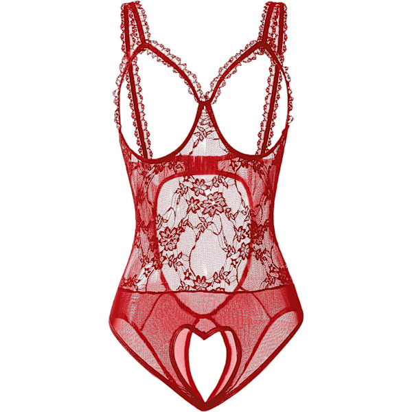AI Sexig Lingerie för Kvinnor Teddy Nattkläder En-delad Spets Bodysuit Vinröd Stor