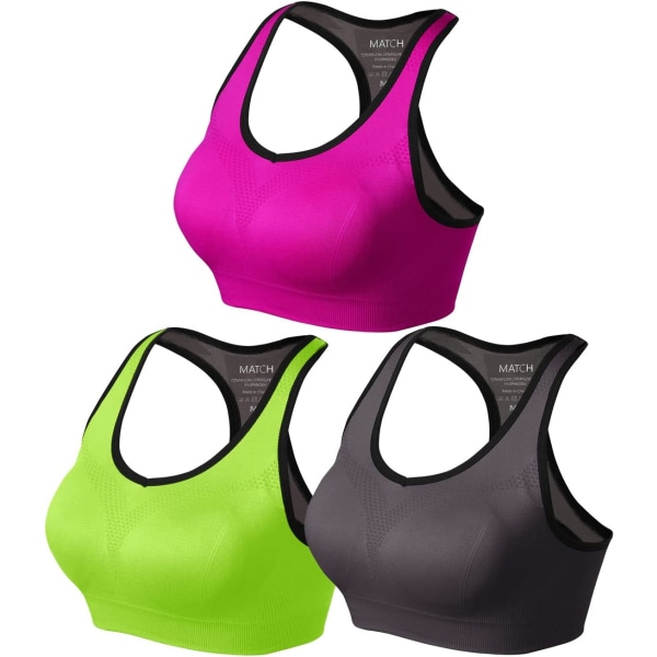 ch Damsporthållare Trådlös Sömlös Vadderad Racerback Yogabhå för Träning Gym Aktivkläder med Avtagbara Kuddar #0001 1 Pack med 3(gre Liten