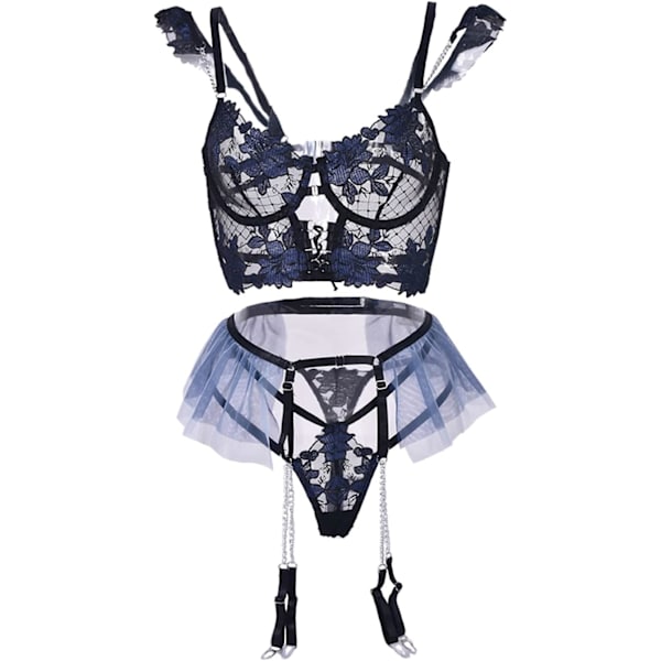 Kvinnors Lingerie Sexig Teddy One-Piece Spets Babydoll Fishnet BabyDoll Bodysuit Nattlinne Q00791j-blå Medium