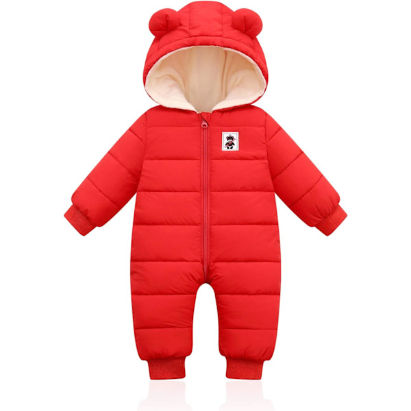 EALTHY Baby Snowsuit för spädbarn vinterjacka pojkar flickor kostym kappa ytterkläder overall röd 12-18 månader