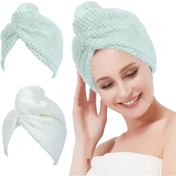 ack Hårhandduk i mikrofiber, mjuk och absorberande hårhandduksinpackning med dubbla knappar, Hårtorkhanddukar för kvinnor Anti Fri Beige+grön