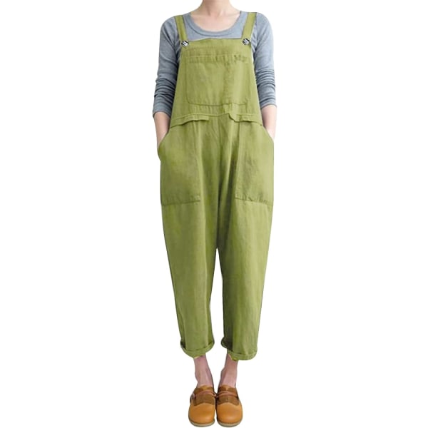 Dammode Baggy lös linneoverall Jumpsuit Oversized Casual ärmlösa byxor med fickor Grön Medium