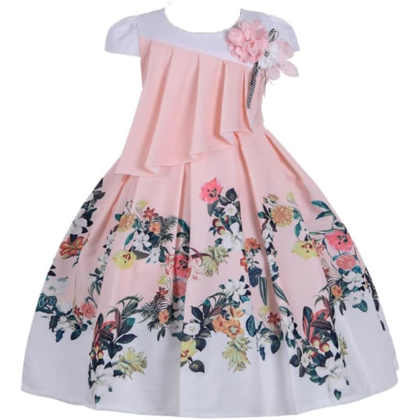 Cosplay Elegant Flower Glown Dress för flickor Young Adult Fashion Bow Flower Kids Party Festival Åldrar 5-9 år gammal Peach - 8 9 år