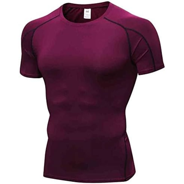 rlian herr löpning kompressionströjor, baslager bekväm topp kortärmad skjorta, snabbtorkande sport träning t-shirts rött vin medium