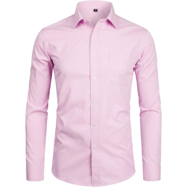 OYAA Herr Långärmad Klänning Skjorta Solid Slim Fit Casual Business Formell Knapp Upp Skjortor med Fick Rosa Stor