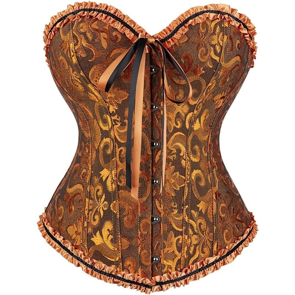 IGEJI Satin Sexy Stark Benad Korsett Snörning Överbyst Midja Cincher Bustier Bodyshaper Topp Ginger-819 X-Large