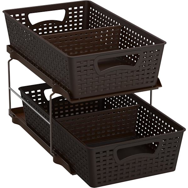 pleHouseware 2-nivåers organiseringsbricka utdragbar låda/förvaring under diskho, vit brun