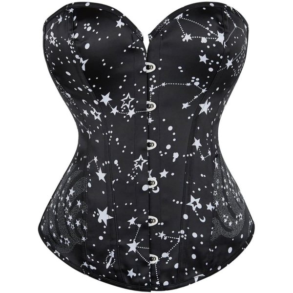 MMUO Kvinnors snörningskorsett Topp Satin Blommig Utbenad Överbyst Body Shaper Bustier Sexig midja Push Up Shapewear Underkläder..., B Svart Astronomy XX-Large