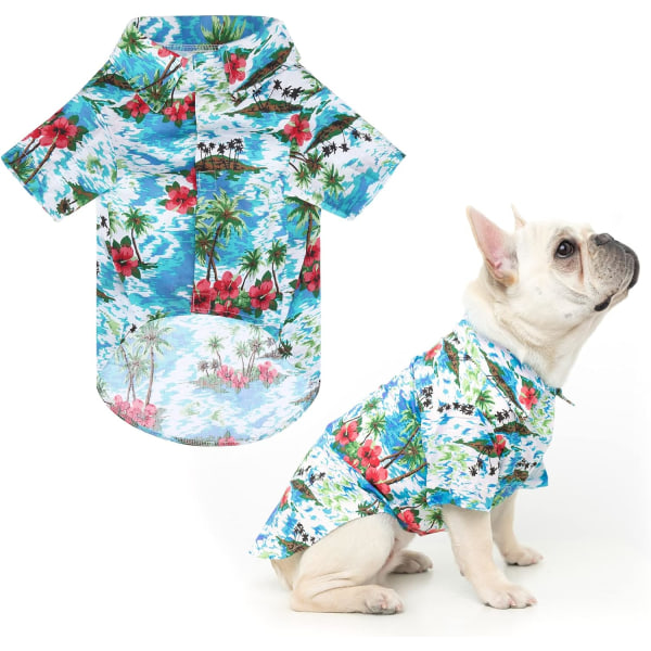 AWLORER Hawaiian Pet Dog Polo T-shirts Söt för små till medelstora valpar Katter Cool sommar Anpassad väst Ljusblå M (1-pack)