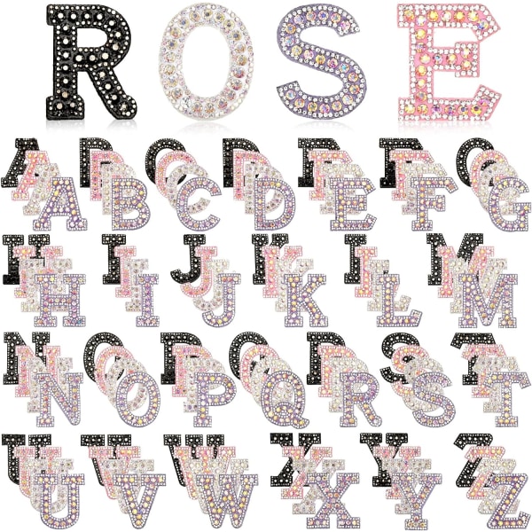 une 104 st Rhinestones Pärlor Stryk på dekorativa bokstavslappar A-z Bling Glitter Engelska alfabetet Applique for Sy on Cute Style