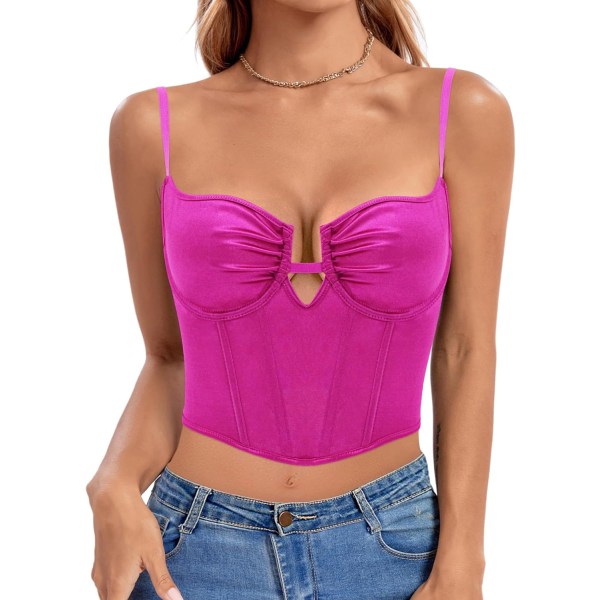 ia's Choice Dam Flickor Paljett Off Shoulder Tube Top Blus Stretchig bröstomlott Party Crop Top Väst Silky Rose Red Small