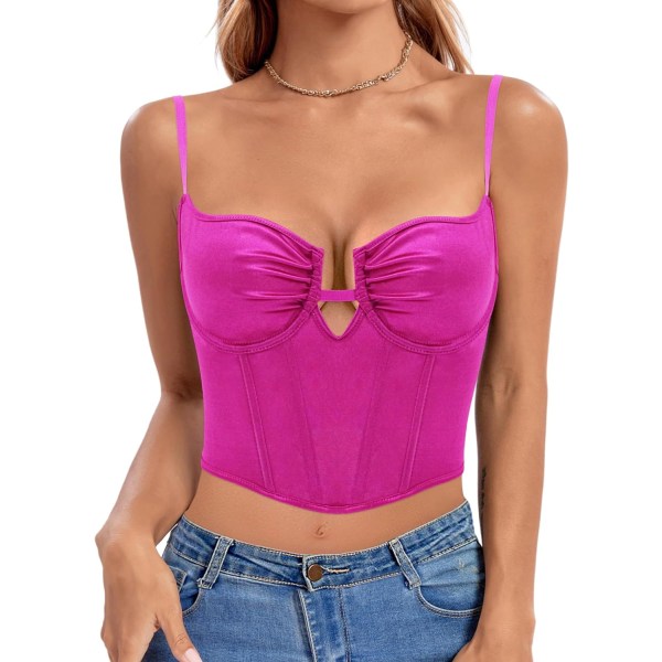 ia's Choice Damkvinnor Flickor Paljett Off Shoulder Tubtopp Blus Stretchy Bröstomslag Fest Crop Top Väst Silkeslen Rosenröd Stor