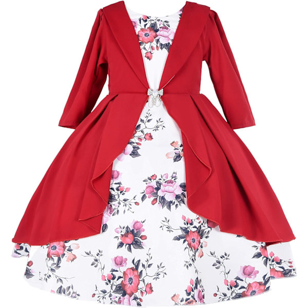 Cosplay Elegant Flower Glown Dress för flickor Young Adult Fashion Bow Flower Kids Party Festival Åldrar 5-9 år Röd - 1 5T