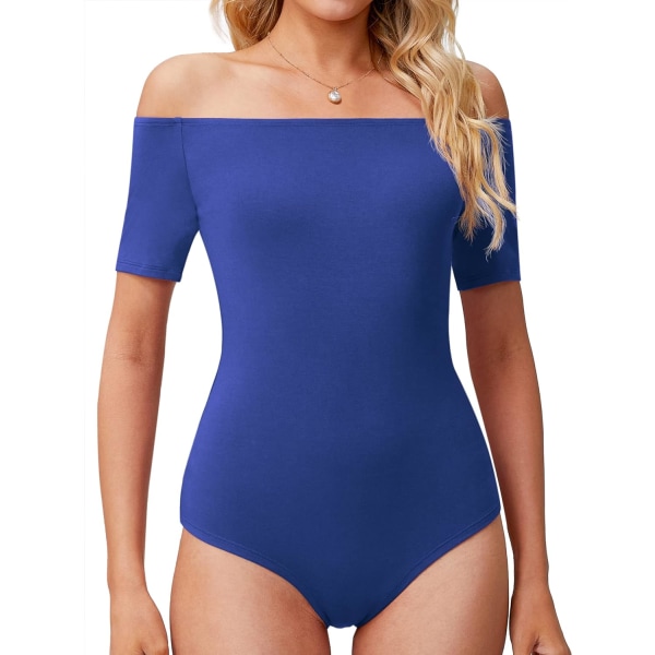 ALSI Off Shoulder Bodysuit för kvinnor Kortärmad Slim Fit Casual Basic Body suit Toppar T-shirts Kungsblå Stora