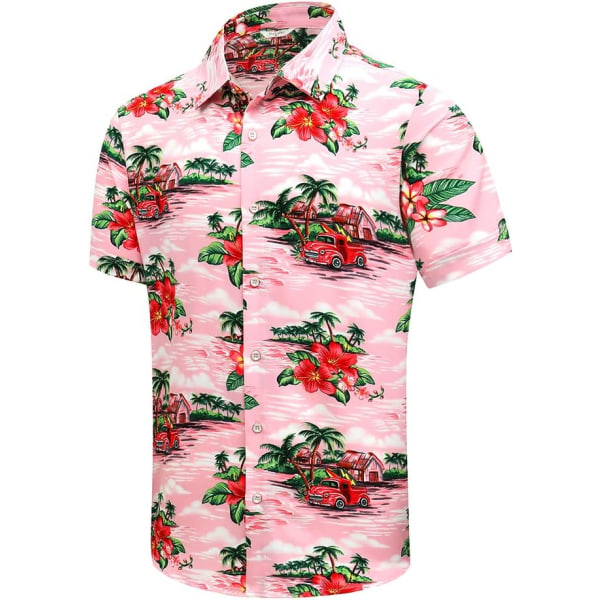 cki Hawaiiskjorta för män, Unisex Summer Beach Casual Kortärmade Button Down-skjortor, printed Palmshadow Kläder Bil Rosa Liten