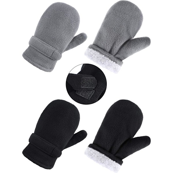 airs Fleece Vantar Mjuka Sherpa Handskar Vinter Varma Handskar för Pojkar Flickor Kallt Väder Svart och Grå 4 - 6 År