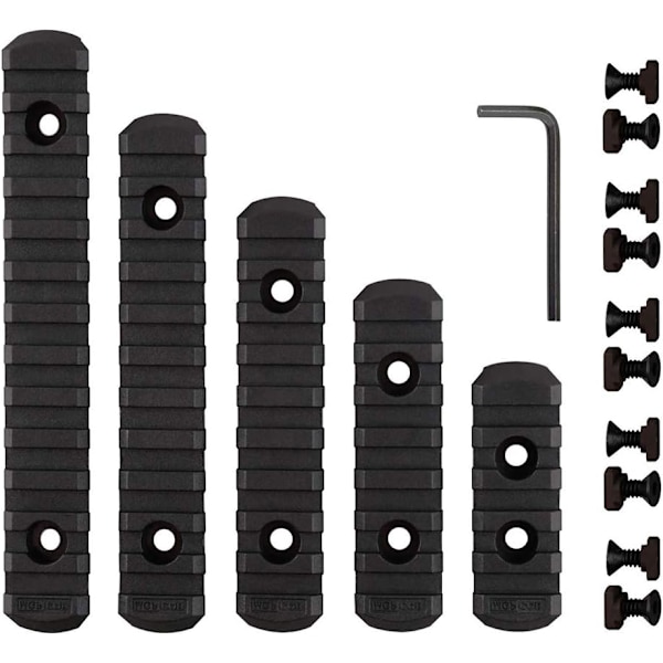 5cks Polymer M-Lok Picatinny Rail, 5, 7, 9, 11, 13 Slots M-LOK Rail Section med 10 T-muttrar, 10 skruvar och 1 st skiftnyckel passar M-LOK Hand Guard (svart)