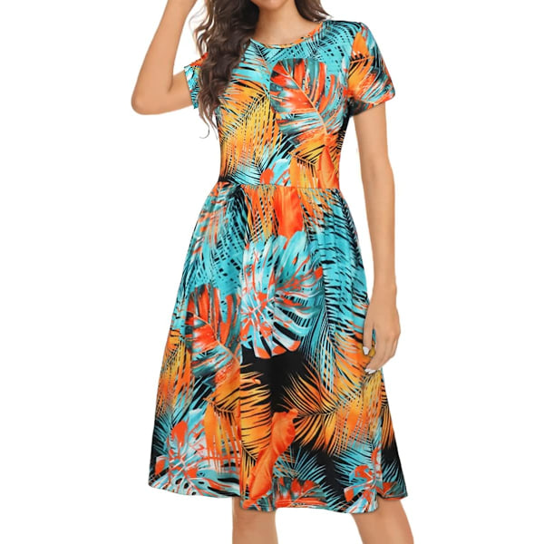 at Dam Sommarklänningar Strand Casual T-shirt Plus Size Blommig Kortärmad Lös Flytande Sommarklänningar Glow Bananblad X-Large