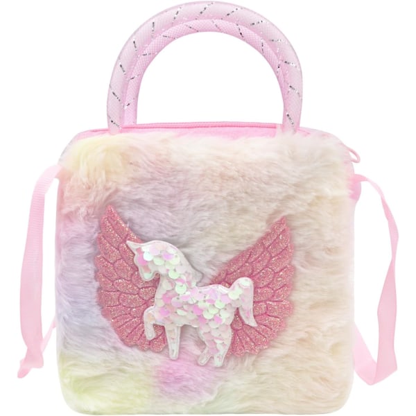 s Småbarn Rainbow Plysch Unicorn Crossbody-väska Plånbok Mini myntväska för pojkar Flickor Rosa (Square Sh