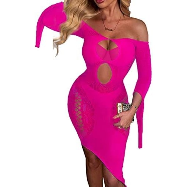 ysa Dam Sexiga Underkläder Plus Size Lingerie Bodysuit Babydoll Negligee Nattkläder Sexig Klänning Fluorescerande Rosa M002