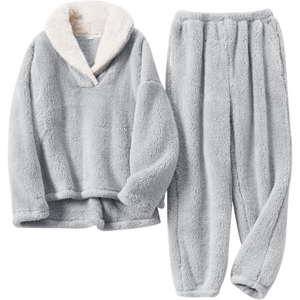 uo Dam Fluffy Pyjamas Set Fleece Pullover Byxor Lös Plysch Sovkläder 2 Delar Pjs Set Varm Loungewear Fuzzy Lightgrey X-Large