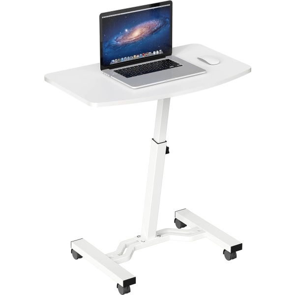 Höjdjusterbart mobilt laptopstativ skrivbordsvagn, höjdjusterbar från 71 cm till 83 cm, vit vit 65x40 cm