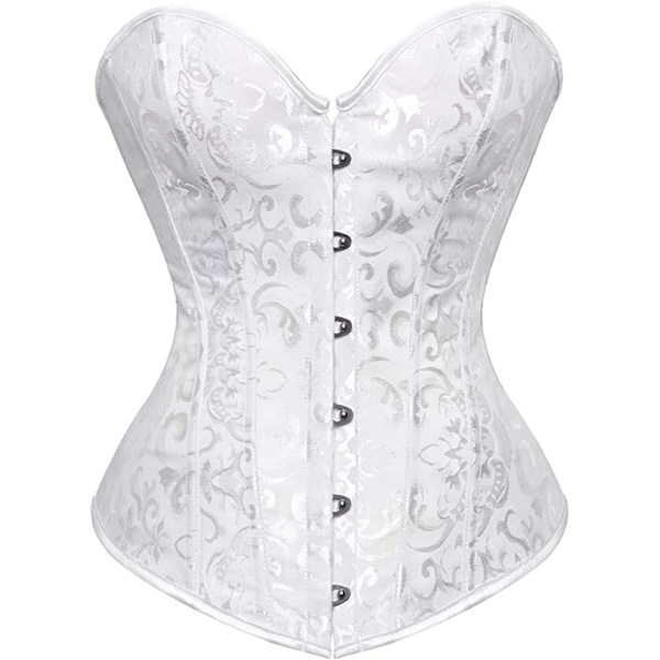 HOU Dam Bustier Korsett Topp Plus Storlek Satin Midja Cincher Overbust Bustiers Vit-2 XX-Large