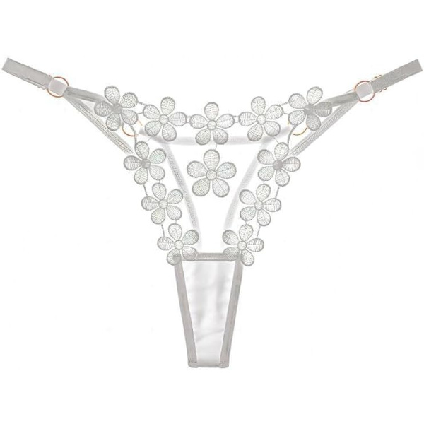 y Transparent Broderad Mesh Underkläder Kvinnor Trosa Bikini Sexig Cheeky String Genomskinlig Erotiska Kalsonger Onesize Vit3 En Storlek