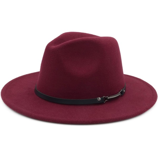 esh Bred Unisex Klassisk Bälte Spänne Fedora Hatt Vinröd