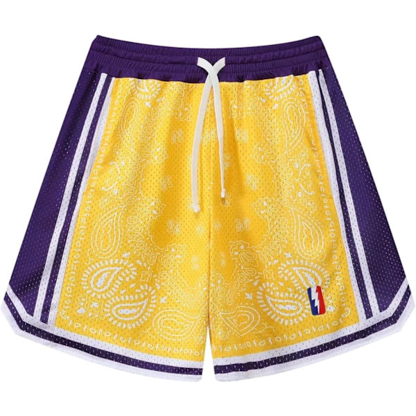 EMON herr basketshorts träning atletisk paisley shorts mesh print löpning korta byxor gul liten