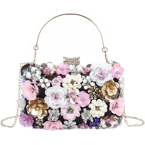 ialy Damväskor med blommor för fest, färgglada handväskor med strass, brudväskor för bröllop, axelväskor med kedja