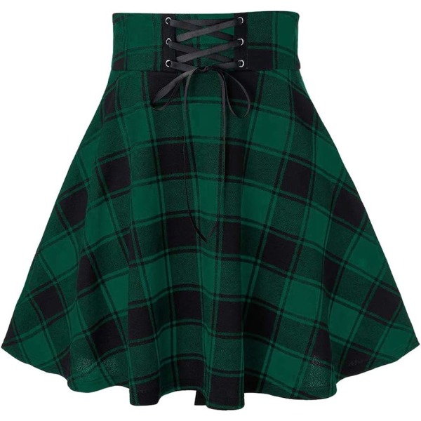 ALSANXUN Gothic Rutig Mini-kjolar för Dam Korta högmidja Rutiga kjolar I Grön X-Large