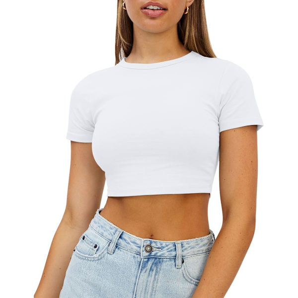 NQUE Dam Crop Tops Söta Sommar Scoop Neck Basic Tees Slim Fit Trendiga Kortärmade T-shirts för Tonårsflickor 2024