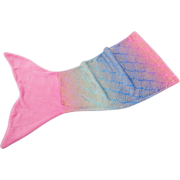stan Barnen Sjöjungfru Svansfilt, Plysch Mjuk Flanell Fleece Alla Säsonger Sovsäck Väska, Regnbåge Ombre Glittrande Fiskfjäll Design Mysfilt