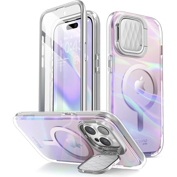 lason Cosmo Mag för iPhone 15 Pro Max Skal med Kameraskydd Stativ, [Kompatibel med MagSafe] Slim Stilren Helkropp Pro PinkWave