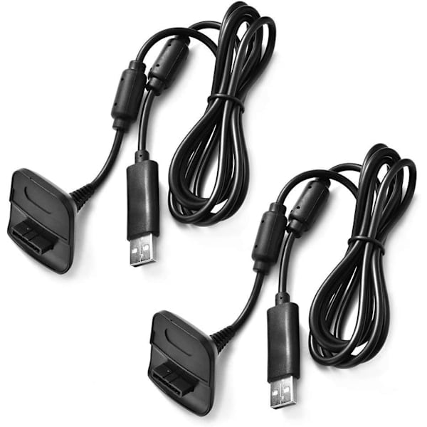 x 360 laddningskit USB-laddningskabel för Xbox 360 / XBox 360 Slim trådlösa spelkontroller, 2-pack svart