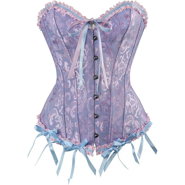 UN Damkorsetter Spets Upp Benad Överbyst Korsett Bustier Lingerie Satin Blommig Bustier Bodyshaper Topp S-7XL Blå Medium