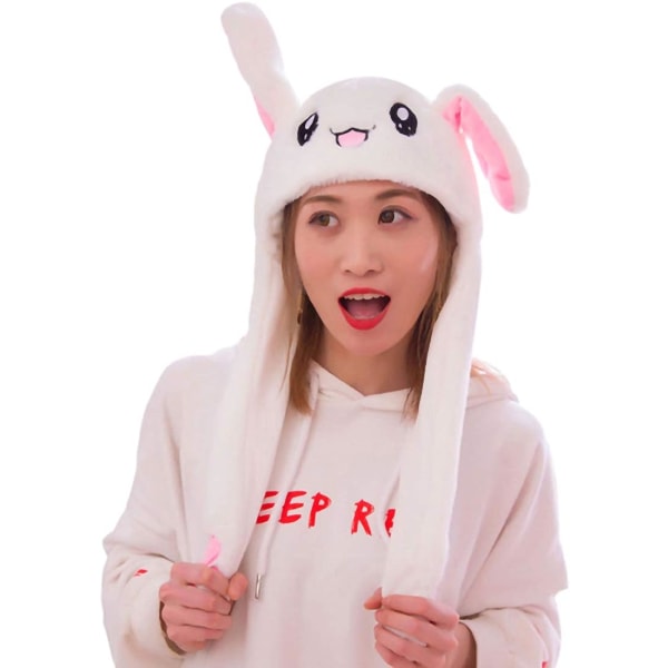 InBuddy Kaninhatt Öron Rörelse Hoppande Mössa Rolig Kanin Plysch Mössa Mössa för Kvinnor Flickor, Cosplay Jul Festlig Mössa