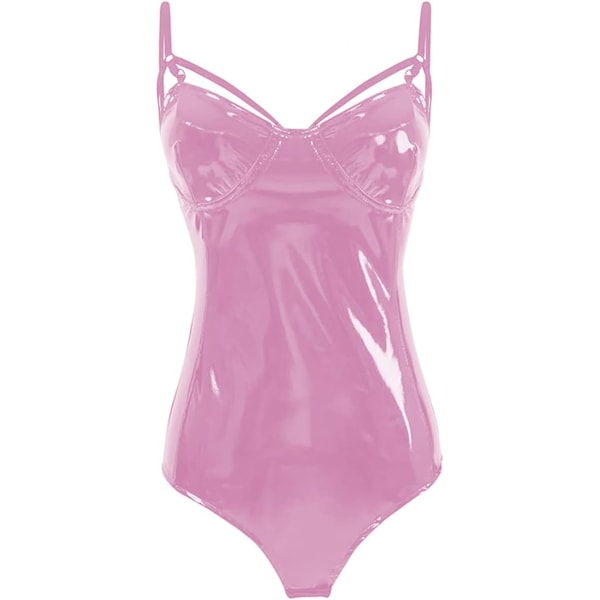 APU Dam Jumpsuit med halterneck i konstläder Leotard Bodysuit Rosa Medium