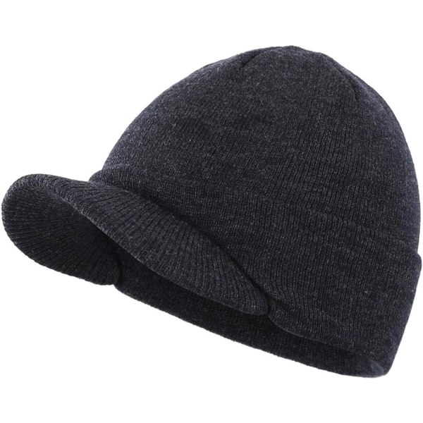 racy Unisex Varm Visor Beanie Utomhus Dubbelstickad Mössa med Topp Vintermössa