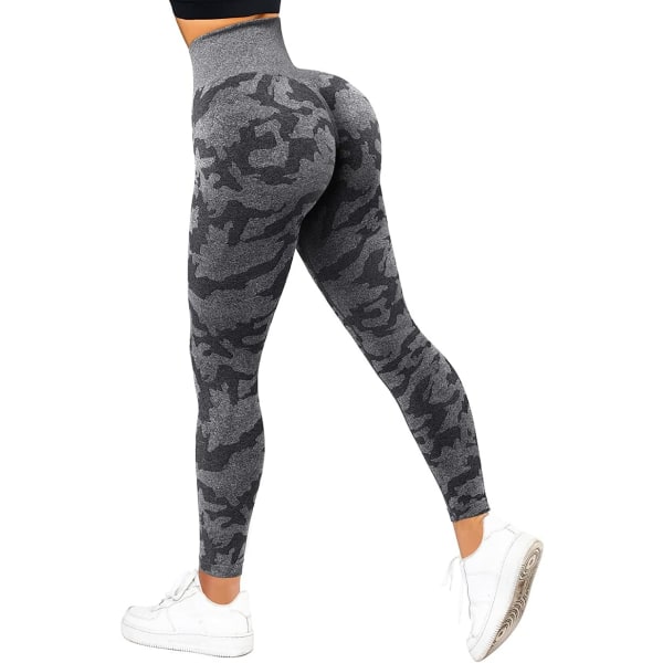 Kvinnors Scrunch Stretch Butt Lifting Leggings Sömlösa Högmidjade Squat Proof Workout Yoga Byxor #1 Uppgradering Camo Marl Grey Small