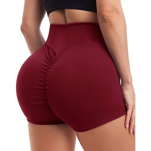 ty Scrunch Shorts för kvinnor Yoga Ruched Gym Workout Shorts med hög midja Butt Lifting Hot Pants #1 Mörkröd Liten