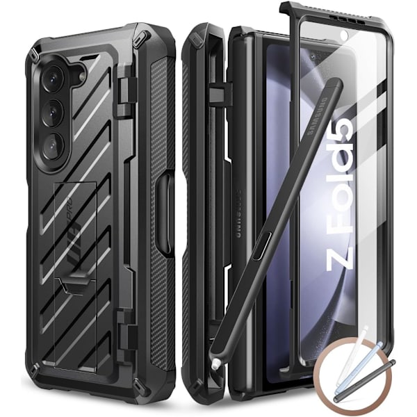 CASE Unicorn Beetle Pro Fodral för Galaxy Z Fold 5 5G (), [Inbyggt pennhållare] Helkroppsskyddande robust fodral med  Svart