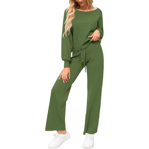 nya dam 2-delade träningsset långärmad stickad tröja vida byxor outfits loungewear set