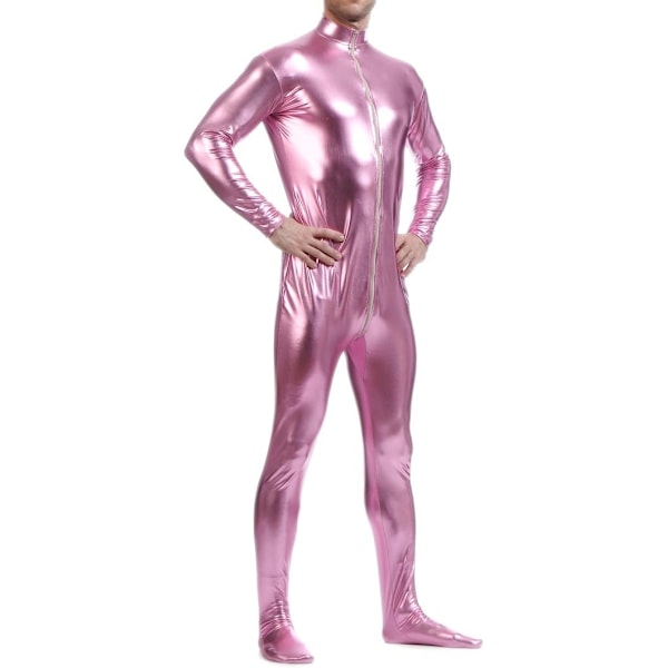 ksmile Unisex Metallic Bodysuit Zentai utan huva Vuxen Blank Enfärgad Spandex Body Suit Halloween Kostym Rosa Stor