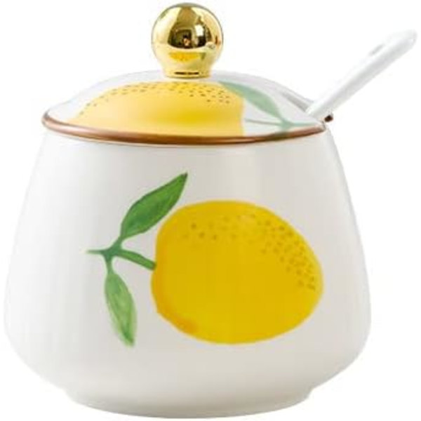 acona Keramisk Sockerburk Citron Kryddburk Förvaringsburk med lock sked, 10oz Citron-B