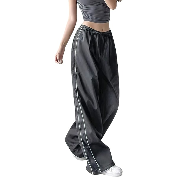 I Track Pants Dam Baggy Byxor Y2k Byxor Fallskärmsbyxor för Kvinnor Y2K Kläder Mörkgrå Liten