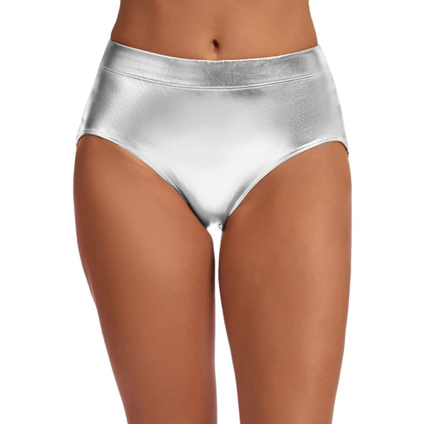 GILY glänsande byxor för kvinnor Metalliska shorts Booty Dance Festival Bottom Silver X-Large